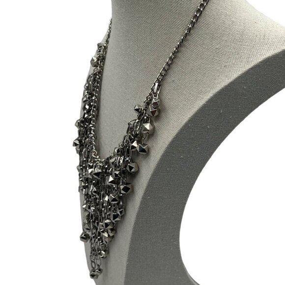 Lia Sophia Silver-Tone Multi-Strand Bib Necklace With Geometric Charms - Picture 3 of 7
